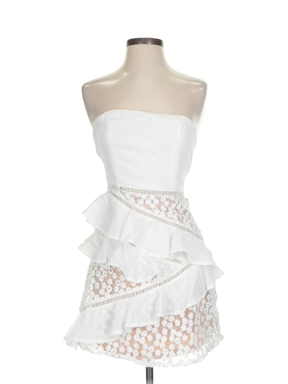 Strapless White Ruffle Lace Mini Dress